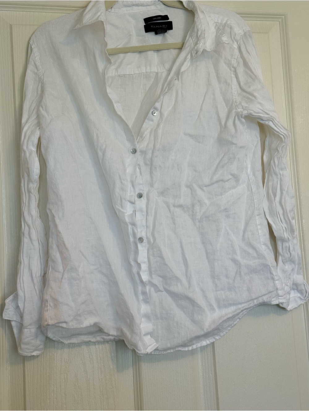 Tahari White Button-Down Linen Shirt